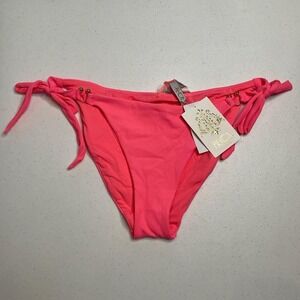 BECCA Women's Tie Side Bikini Bottom, Cheeky Coverage, Coral Reef, Large